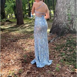 Beautiful light blue prom dress with slit from Windsor!